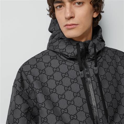 GG ripstop nylon jacket in grey and black 